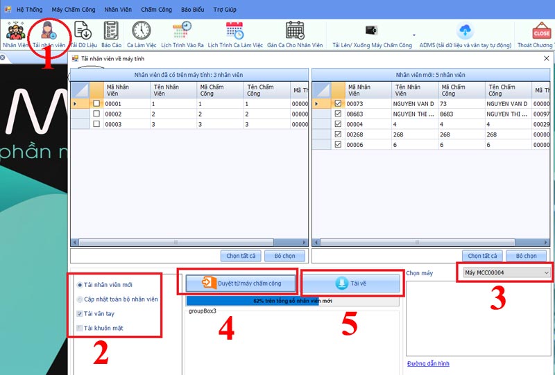 Tải nhân viên từ máy chấm công về phần mềm mitapro new
