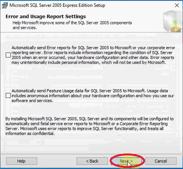 Cài đặt SQL 2005 tiếp tục