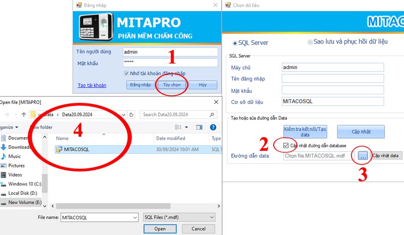 Nhấn tùy chọn để chọn data