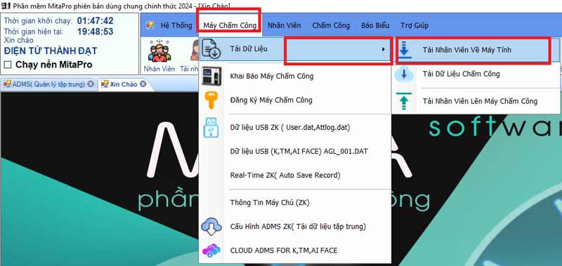 Menu tải nhân viên về máy tính trên phần mềm mitapro new
