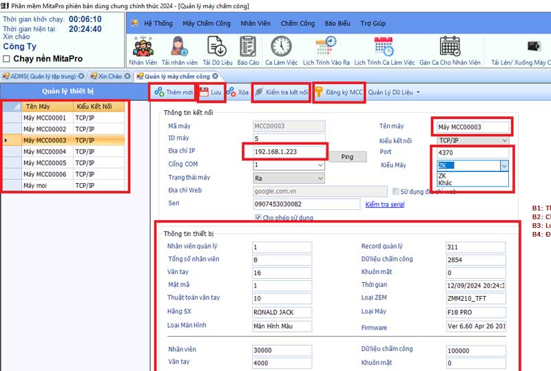 Quản lý máy chấm công mitapro 2024