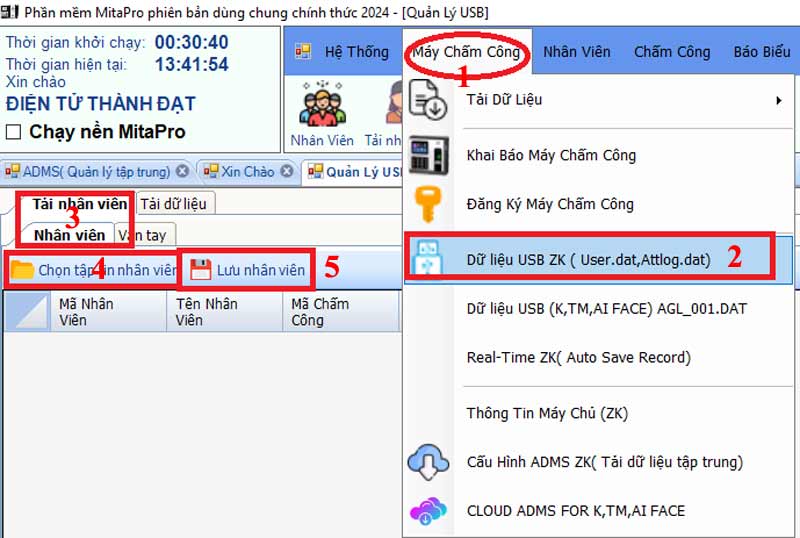 Tải nhân viên từ USB về phần mềm mitapro new