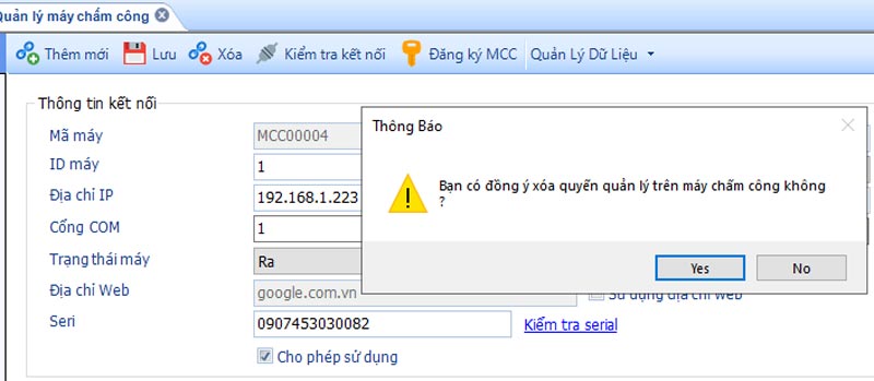 Thông báo xác nhận xóa nhân viên quản lý