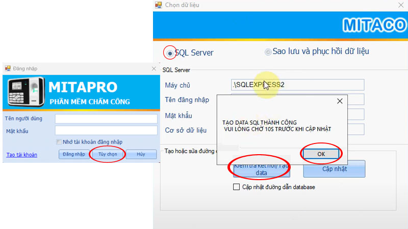 Kết nối tạo data trên phần mềm MITAPRO NEW 