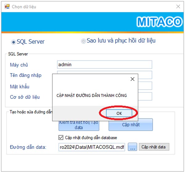 Thông báo cập nhật data thành công
