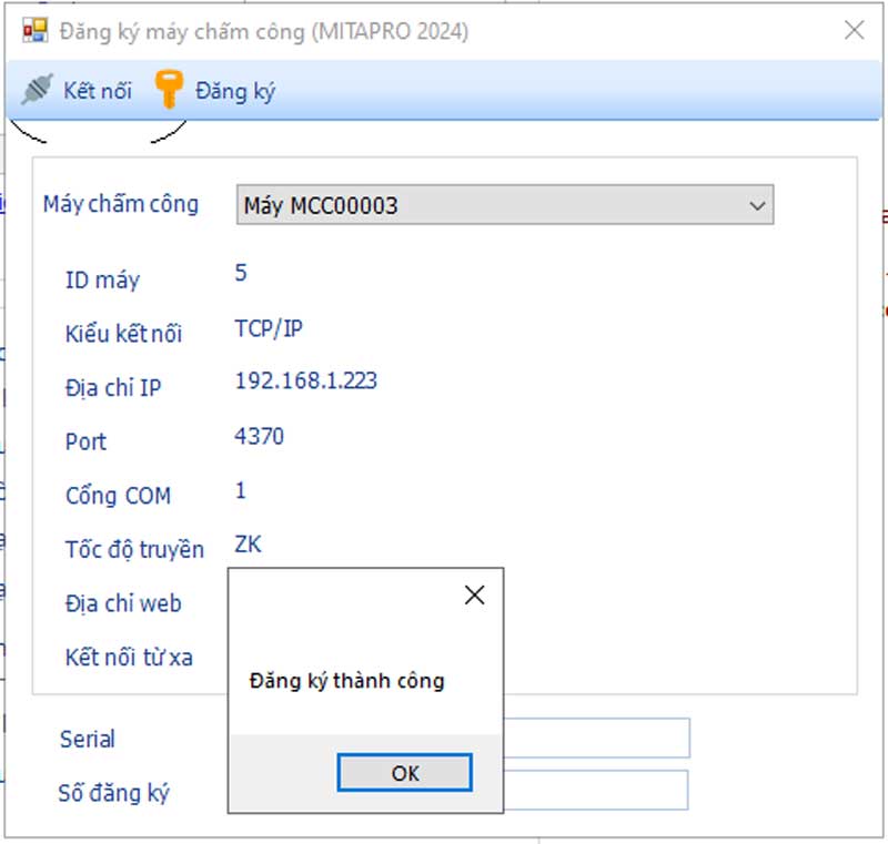Thông báo đăng ký thành công