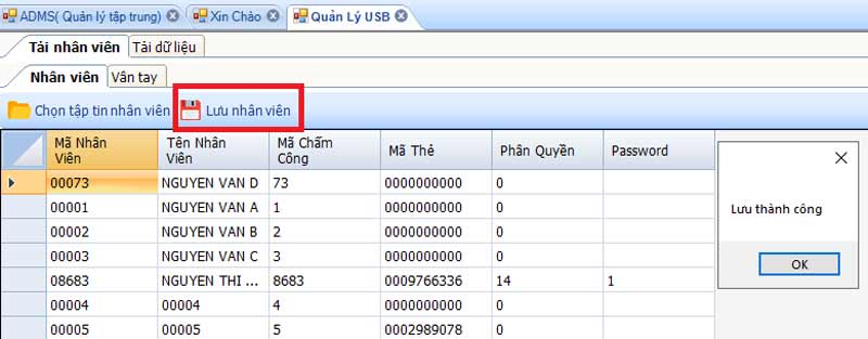 Lưu nhân viên vào data phần mềm mitapro new