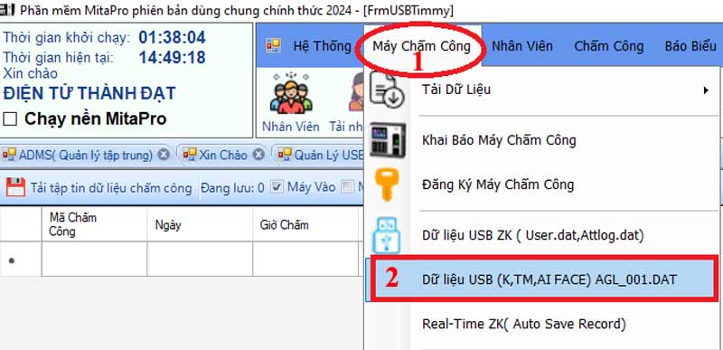 Tải nhân viên và dữ liệu chấm công dòng máy AI, TM