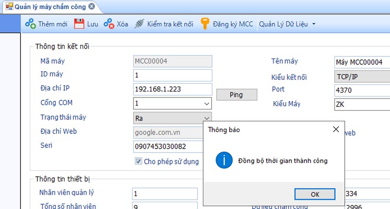 Đồng bộ thời gian thành công