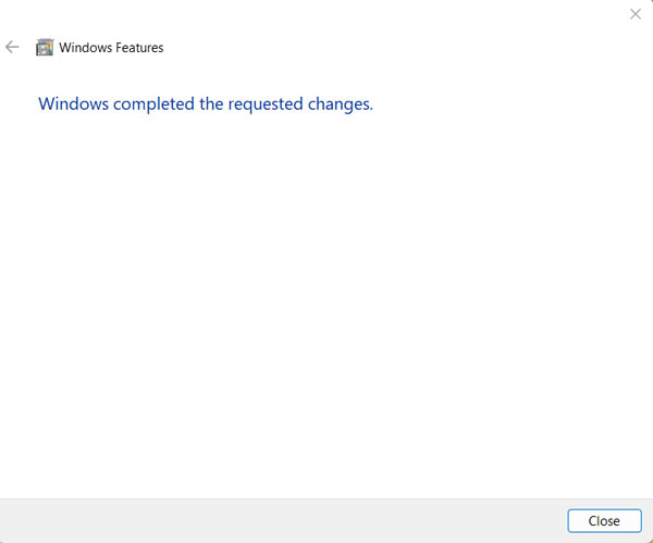 Quá trình cài đặt .NET Framwork 3.5 hoàn tất