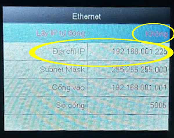 Địa chỉ ip trên máy chấm công ronald jack 9300Pro
