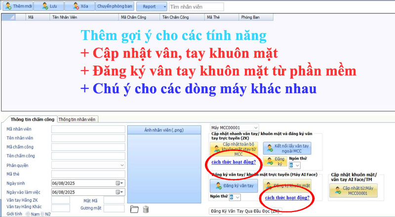 Gợi ý khi cập nhật vân tay khuôn mặt cho nhân viên trên Mitapro Ultimate