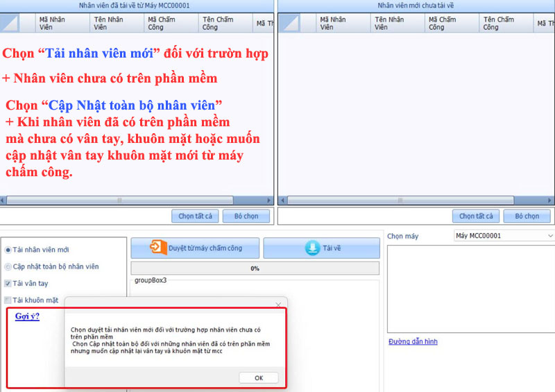 Gợi ý khi tải nhân viên trên Mitapro Ultimate