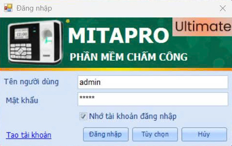 Cửa sổ đăng nhập phần mềm Mitapro Ultimate