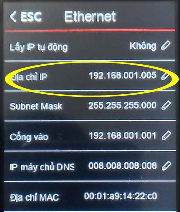 Địa chỉ IP của máy chấm công khuôn mặt AI