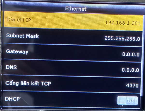 Địa chỉ IP của máy chấm công vân tay