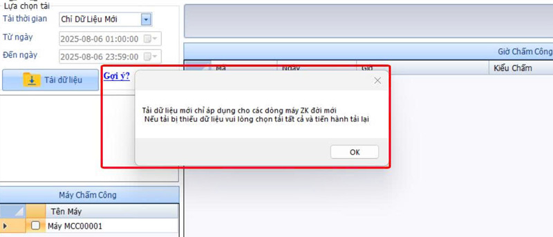 Gợi ý khi tải dữ liệu chấm công trên Mitapro Ultimate