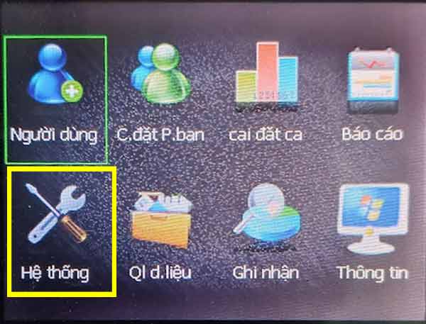Menu máy chấm công loại cũ 1
