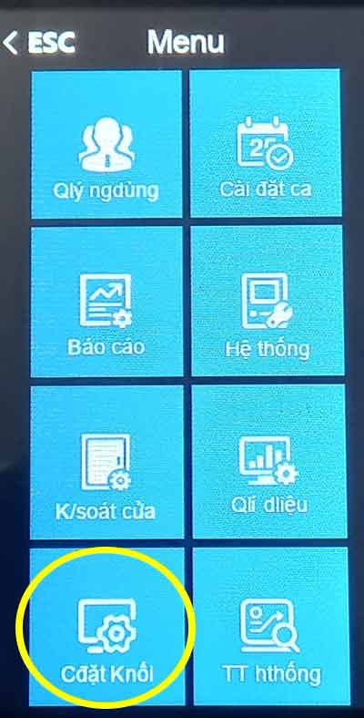 Mục cài đặt kết nối trên máy chấm công nhận diện khuôn mặt AI