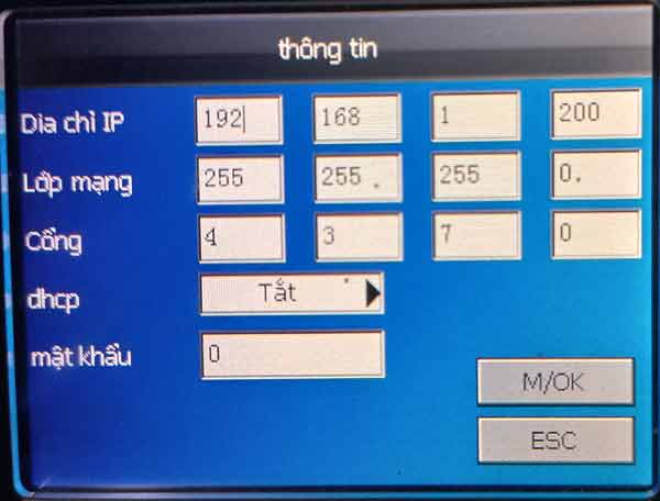 Địa chỉ IP trên máy chấm công vân tay loại cũ