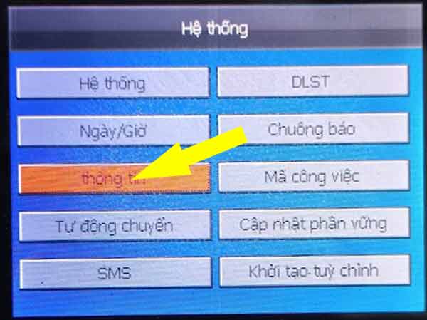 Mục thông tin trên máy chấm công vân tay giá rẻ loại cũ