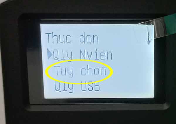 Giao diện menu máy chấm công vân tay màn hình đen trắng