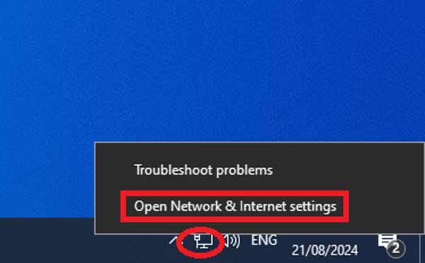 Mở cửa sổ cài đặt Ethernet