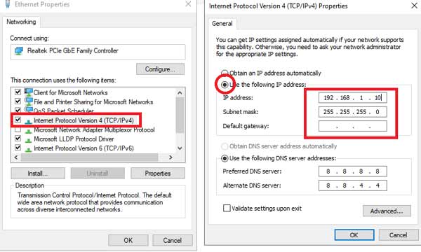 Đặt IP tĩnh cho máy tính để kết nối trực tiếp với máy chấm công